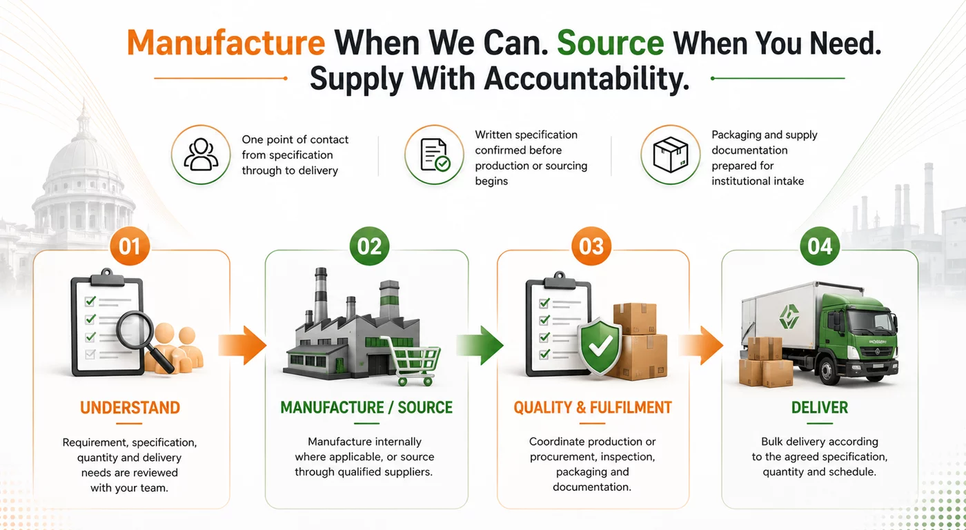 The four-step operating model: Understand, Manufacture or Source, Quality & Fulfilment, Deliver